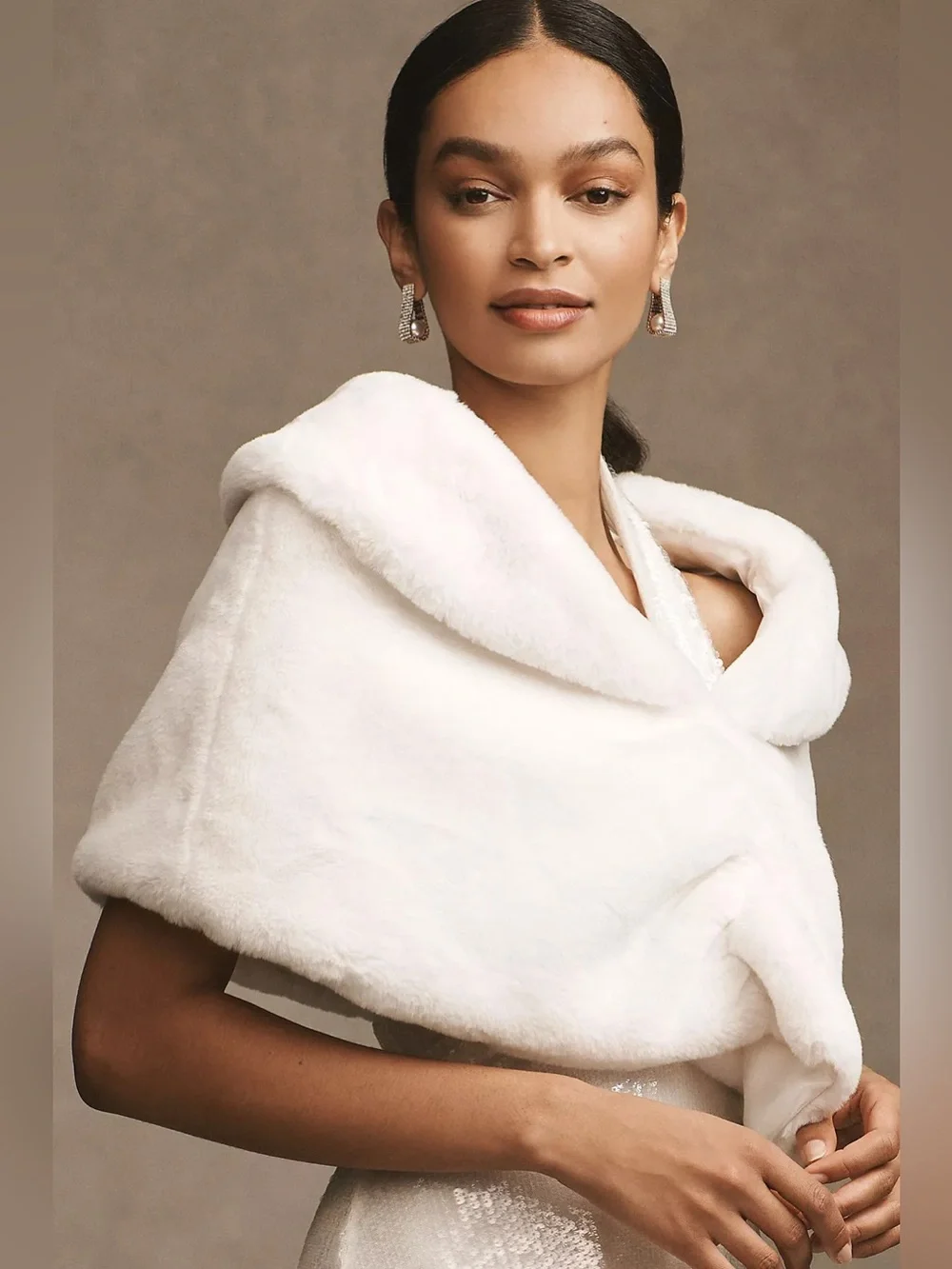 BHLDN Maxime Satin-Lined Faux Fur Wrap